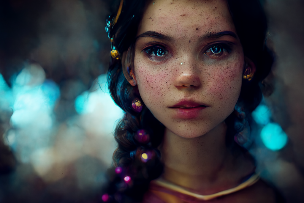 Girl, ultra realistic, octane render, cinematic, princess, --ar 7:5