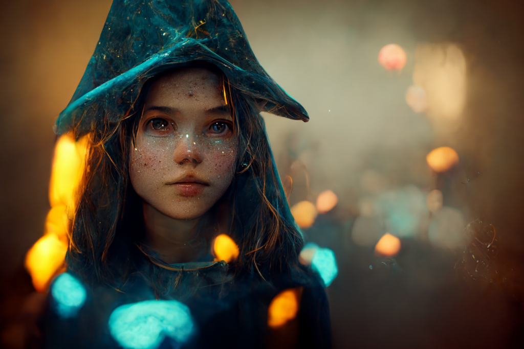 Wizard, girl, ultra realistic, octane render, cinematic, --ar 7:5