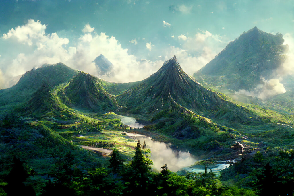 mountainous area, anime, octan render, --ar 7:5